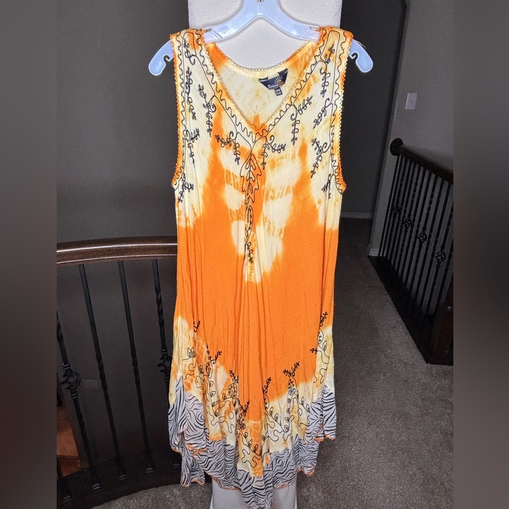 Riviera Sun Free Plus One Size Orange and Yellow Maxi Dress Hippie Bohemian